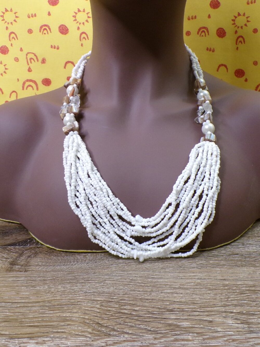 Multi Strand Beaded Necklace with Rear Button Clasp - Picture 3 of 11